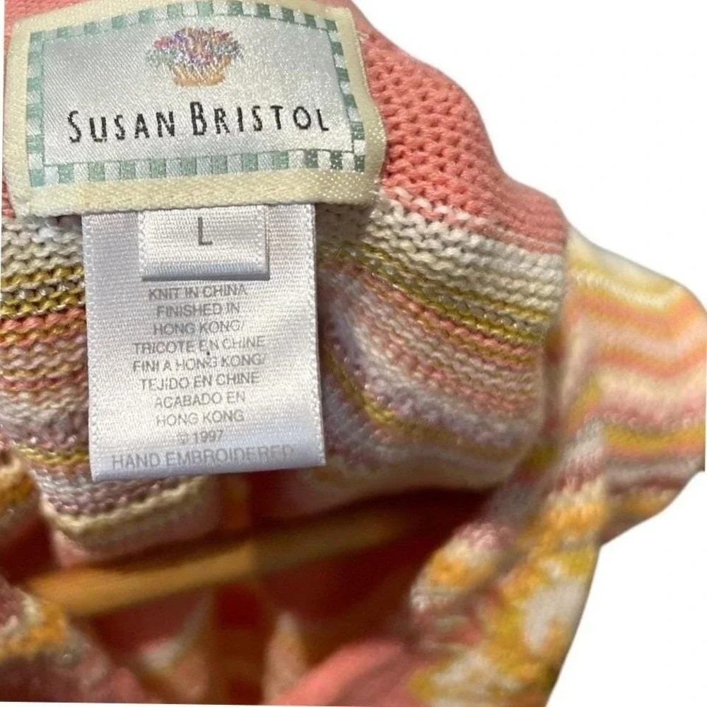 Vintage Susan‎ Bristol Floral Embroidered Sweater Vest Pink Stripe Cottagecore L - Picture 6 of 10